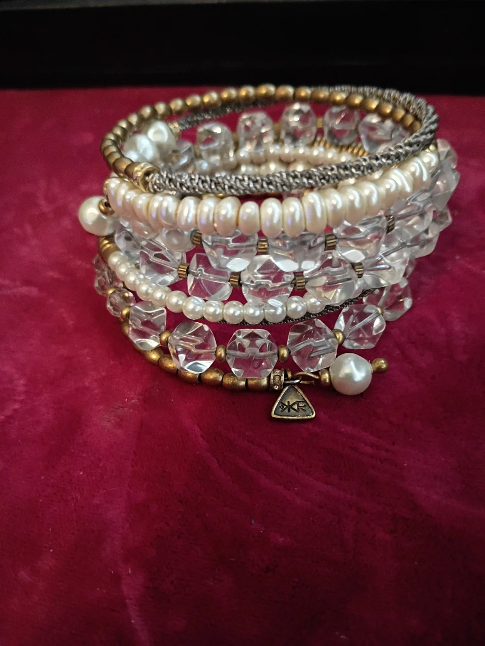 Silpada Clear Crystal & Pearl Multi-Strand Wrap Bracelet with Gold Accents